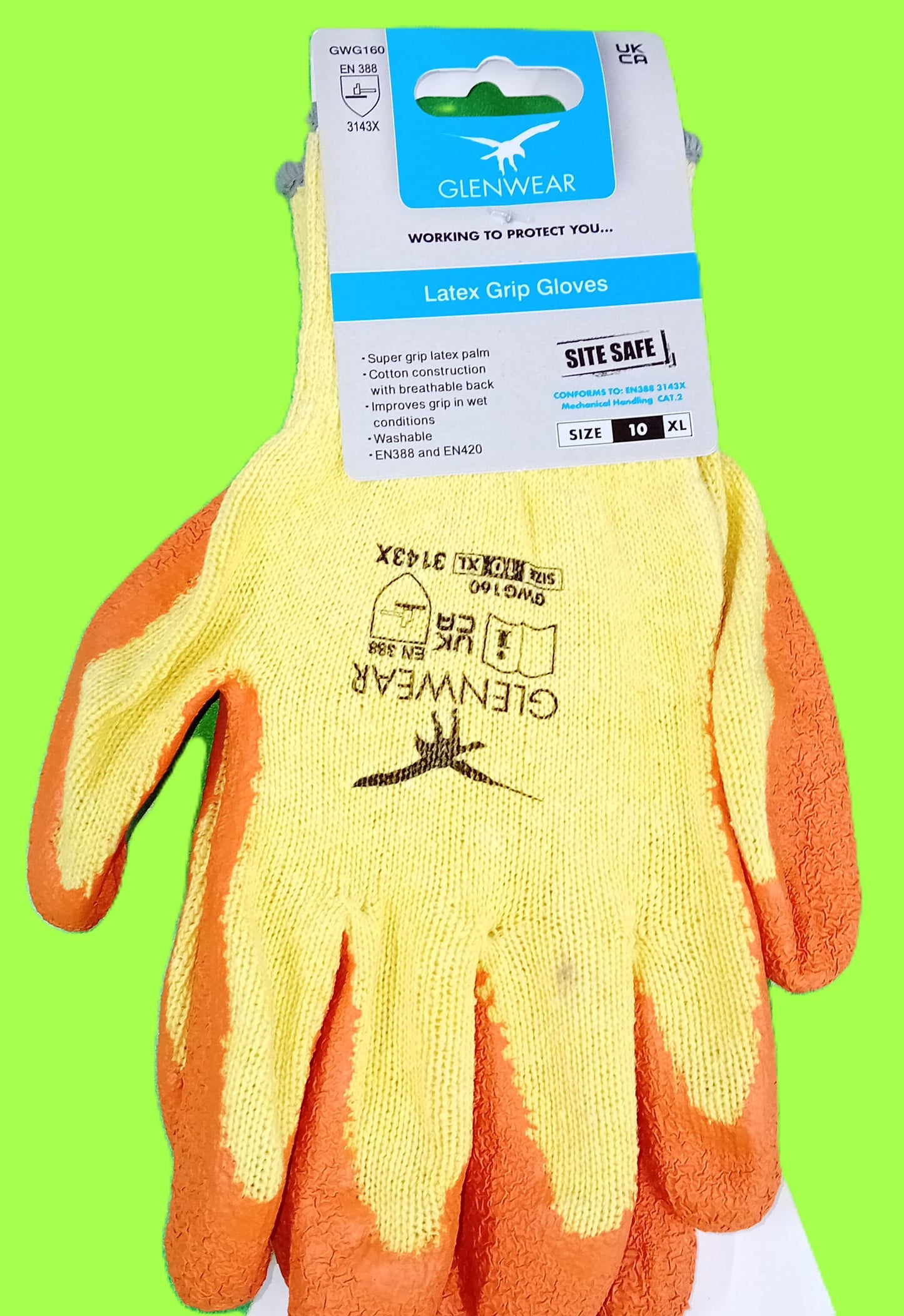 Latex Grip Gloves Orange Size 10 XL GWG160