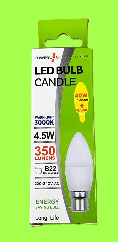 Candle shape 4.5W LED =40W B22 Bayonet Warm White