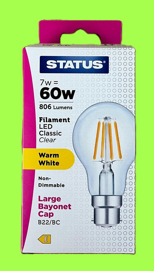 GLS 7W LED 60W B22 BC Bayonet Warm White Non-Dimmable