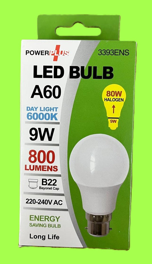 GLS A60 9W LED =80W B22 BC Bayonet DAYLIGHT NonDimmable
