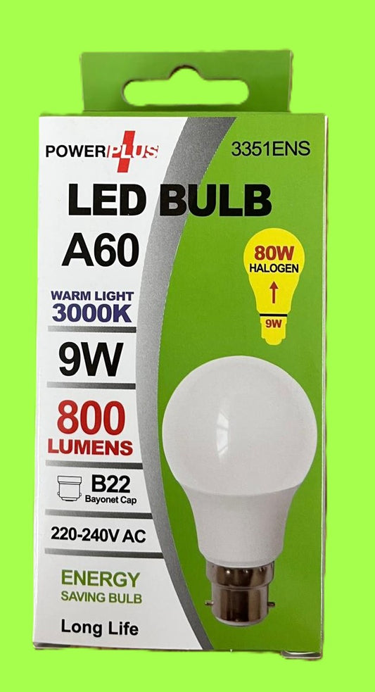 GLS A60 9W LED =80W B22 BC Bayonet Warm White NonDimmable