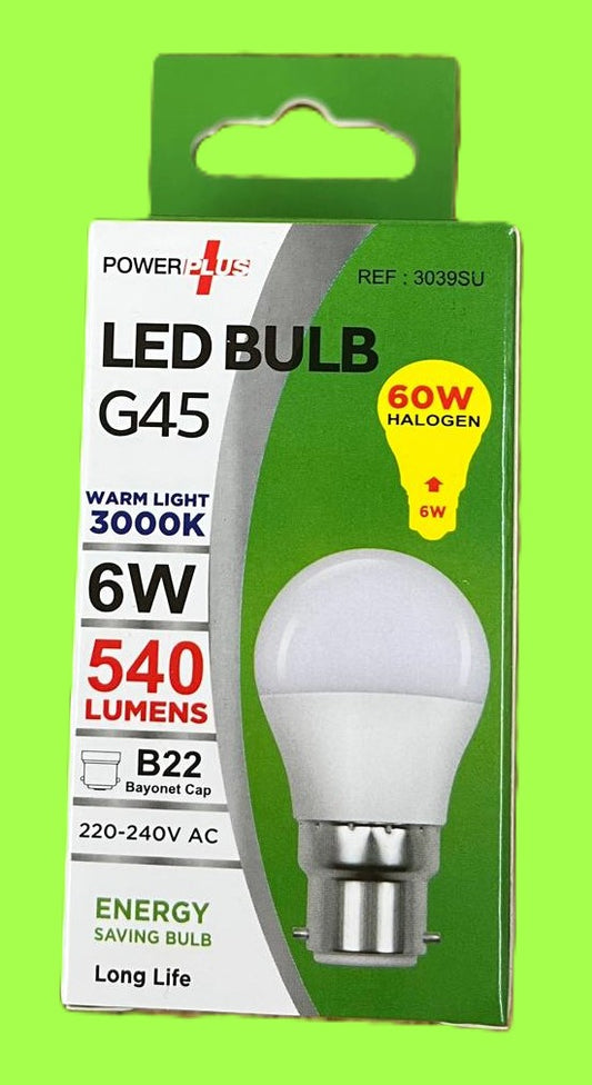 Golf G45 6W LED =60W B22 BC Bayonet Warm White